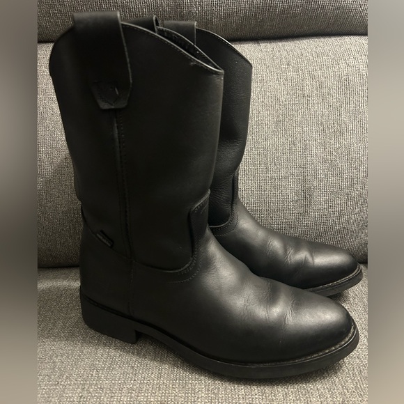 Botas Establo Men's Black Leather Round Toe Black Pull-On Work Boots size 8